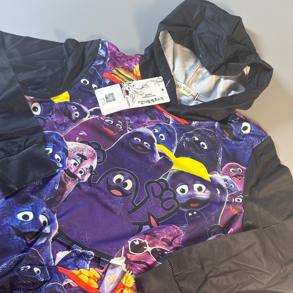 Grimace McDonald's AOP Hoodie Medium Sleeve‎ Purple Monster Graphic Sweatshirt